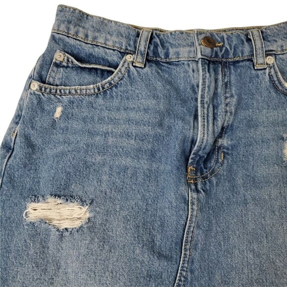 Free People Denim Mini Skirt 27 Hallie Midstone Distressed Raw Hem Boho - Picture 4 of 10